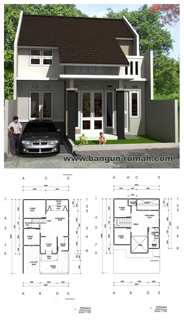 Desain Rumah  2  Lantai  Ukuran Tanah 8 x 13 M2 Desain 