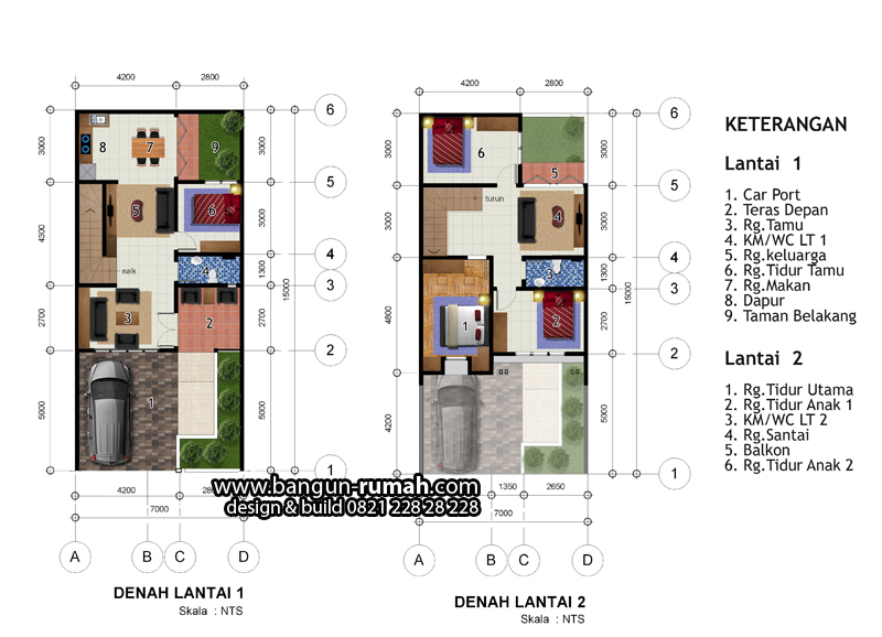 Denah Rumah 2 Lantai Lebar 7 Meter x 15 Meter ~ Desain Rumah Online