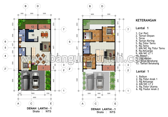 Desain Rumah 2 Lantai di Lahan 8 x 17,5 M2  BRP - 803 