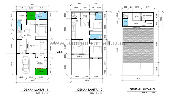 Studio Desain Rumah JakartaDenah Rumah Ukuran Tanah 7,5 M x 15 M 