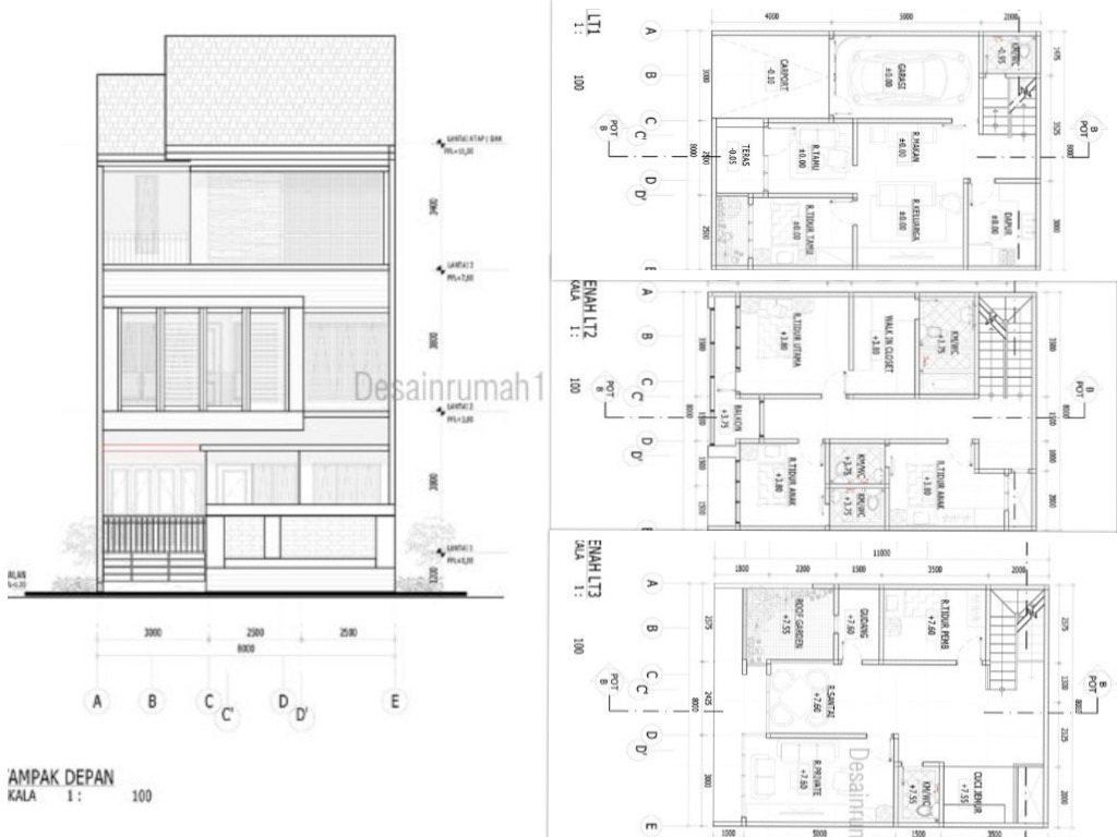 Desain Rumah 8 X 11 M2 Tiga Lantai Ada Roof Garden Desain Rumah